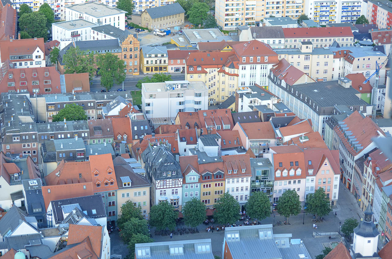 Blick auf das Jenaer Stadtzentrum. Wohnen in Jena. Foto: Frank Liebold // Jenafotografx.de (Archiv)